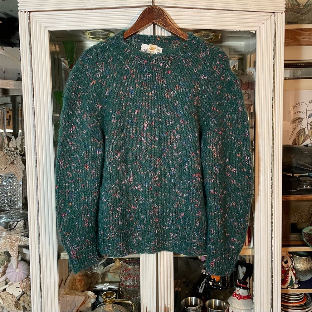 De Lanthe vintage green hand knitted sweater women’s M Italy